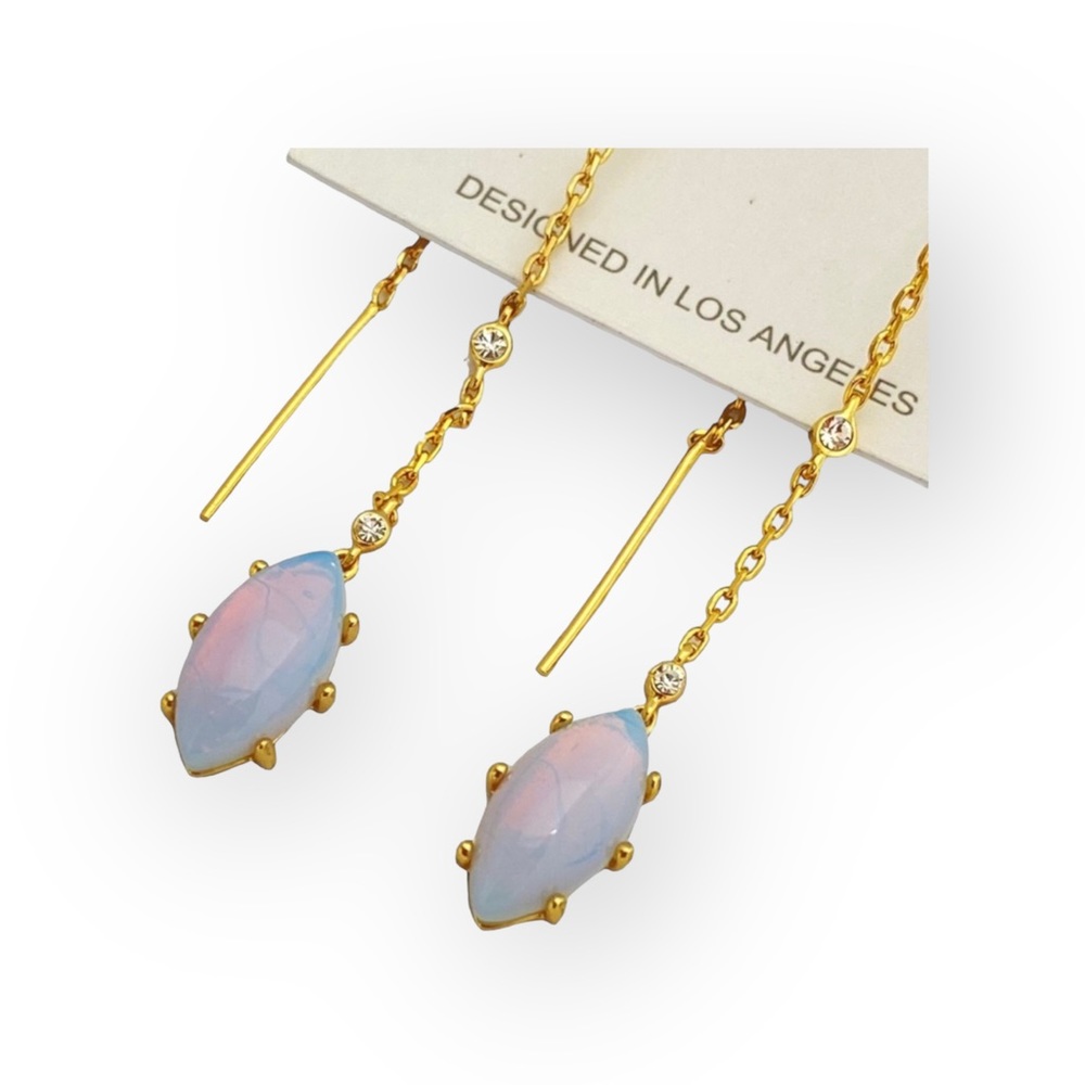 new Jules Smith ꧁ 14K Gold Plated Opal + Cubic Zirconia CZ Threader Earrings ꧂ - Picture 7 of 16